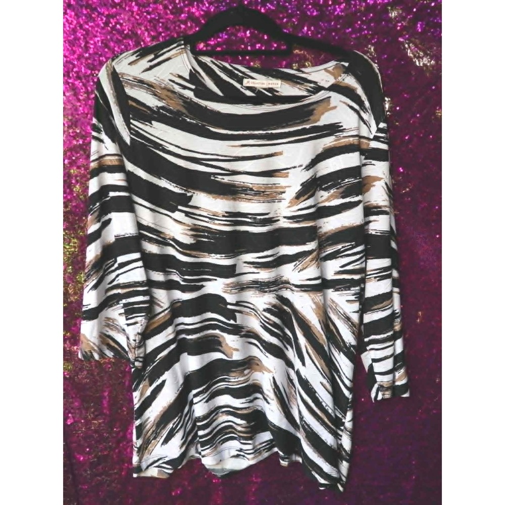 Black White Abstract Top 2X JM Collection Woman 3/4 Sleeve Textured Blouse